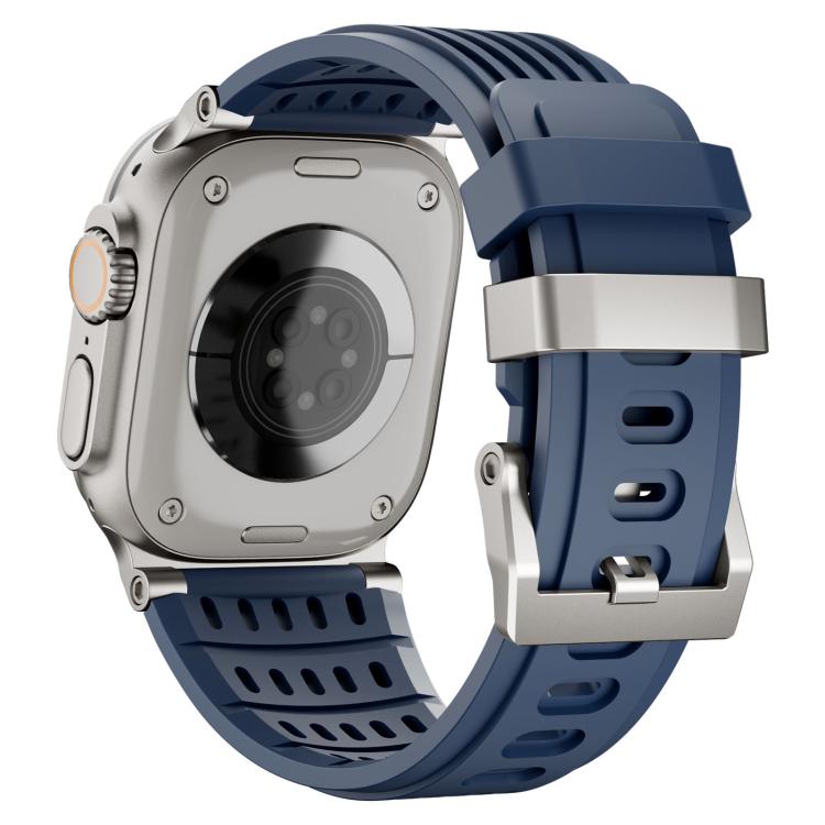 For Apple Watch 46mm / 49mm / 45mm / 44mm Double Ring Stainless Steel Pin Buckle Breathable Silicone Watch Band