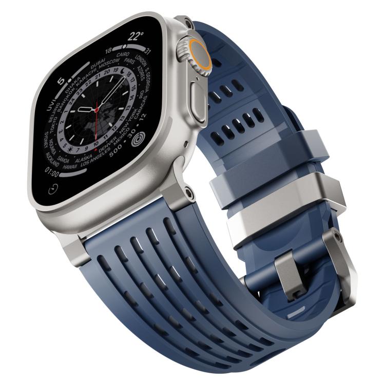 For Apple Watch 46mm / 49mm / 45mm / 44mm Double Ring Stainless Steel Pin Buckle Breathable Silicone Watch Band