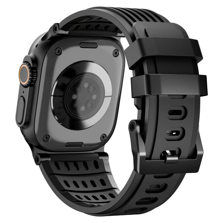 For Apple Watch 46mm / 49mm / 45mm / 44mm Double Ring Stainless Steel Pin Buckle Breathable Silicone Watch Band