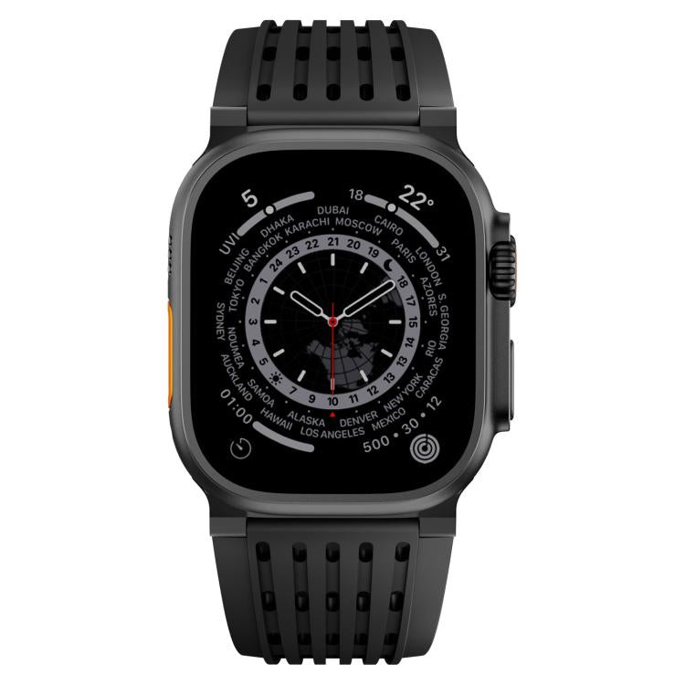 For Apple Watch 46mm / 49mm / 45mm / 44mm Double Ring Stainless Steel Pin Buckle Breathable Silicone Watch Band