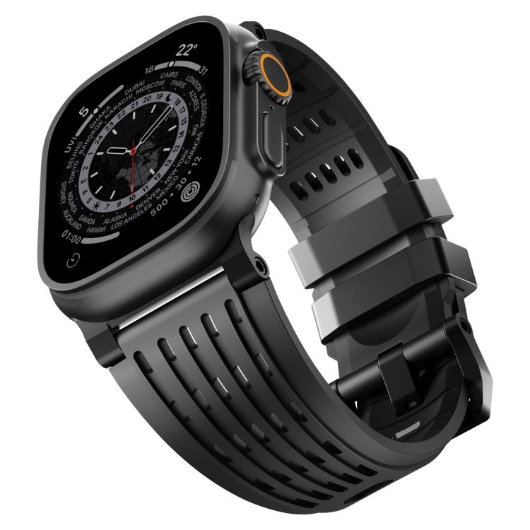 For Apple Watch 46mm / 49mm / 45mm / 44mm Double Ring Stainless Steel Pin Buckle Breathable Silicone Watch Band