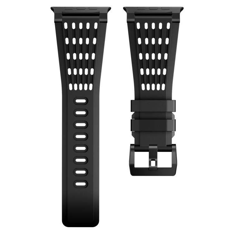 For Apple Watch 46mm / 49mm / 45mm / 44mm Double Ring Stainless Steel Pin Buckle Breathable Silicone Watch Band