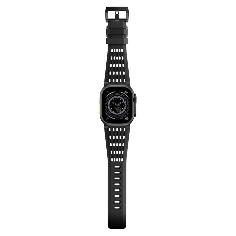 For Apple Watch 46mm / 49mm / 45mm / 44mm Double Ring Stainless Steel Pin Buckle Breathable Silicone Watch Band