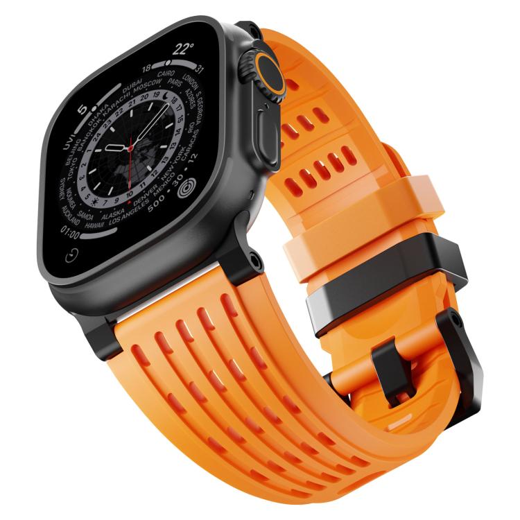 For Apple Watch 46mm / 49mm / 45mm / 44mm Double Ring Stainless Steel Pin Buckle Breathable Silicone Watch Band