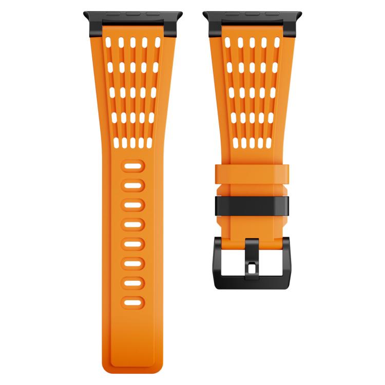 For Apple Watch 46mm / 49mm / 45mm / 44mm Double Ring Stainless Steel Pin Buckle Breathable Silicone Watch Band