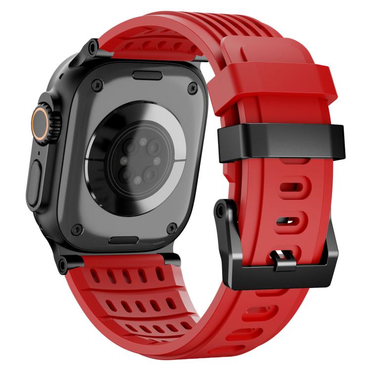 For Apple Watch 46mm / 49mm / 45mm / 44mm Double Ring Stainless Steel Pin Buckle Breathable Silicone Watch Band