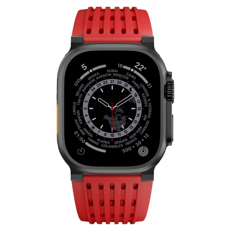 For Apple Watch 46mm / 49mm / 45mm / 44mm Double Ring Stainless Steel Pin Buckle Breathable Silicone Watch Band