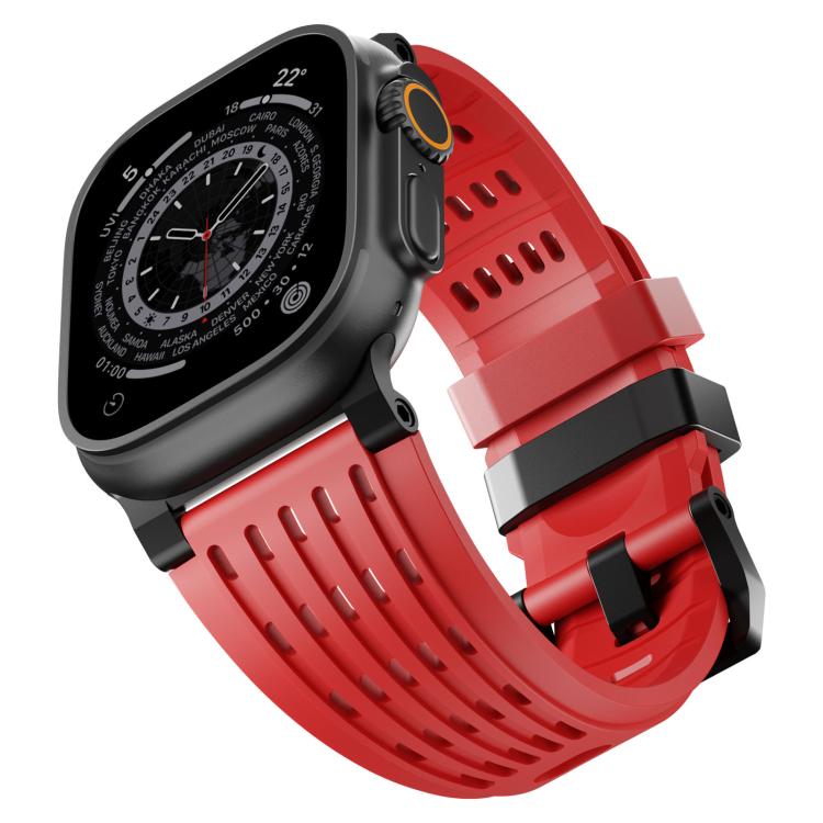 For Apple Watch 46mm / 49mm / 45mm / 44mm Double Ring Stainless Steel Pin Buckle Breathable Silicone Watch Band