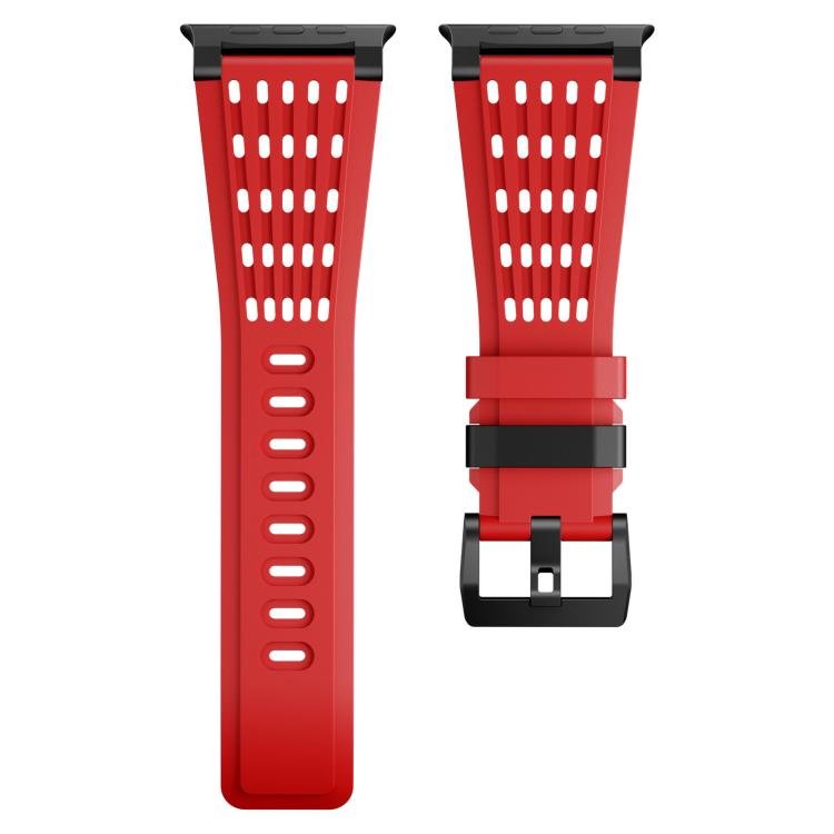 For Apple Watch 46mm / 49mm / 45mm / 44mm Double Ring Stainless Steel Pin Buckle Breathable Silicone Watch Band