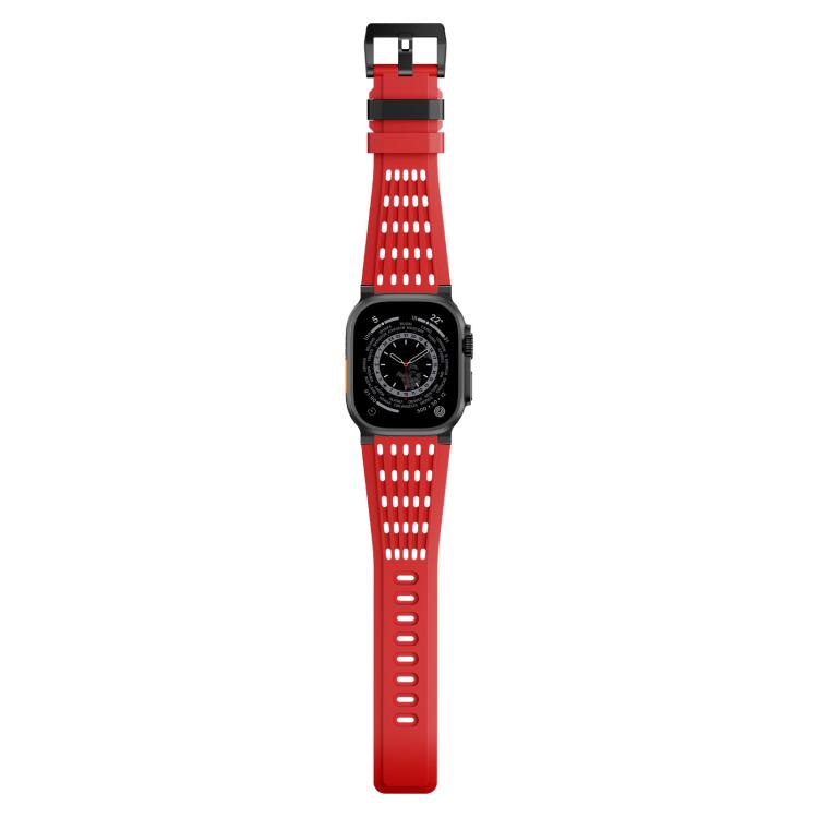 For Apple Watch 46mm / 49mm / 45mm / 44mm Double Ring Stainless Steel Pin Buckle Breathable Silicone Watch Band