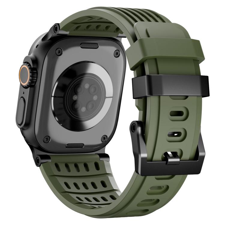 For Apple Watch 46mm / 49mm / 45mm / 44mm Double Ring Stainless Steel Pin Buckle Breathable Silicone Watch Band