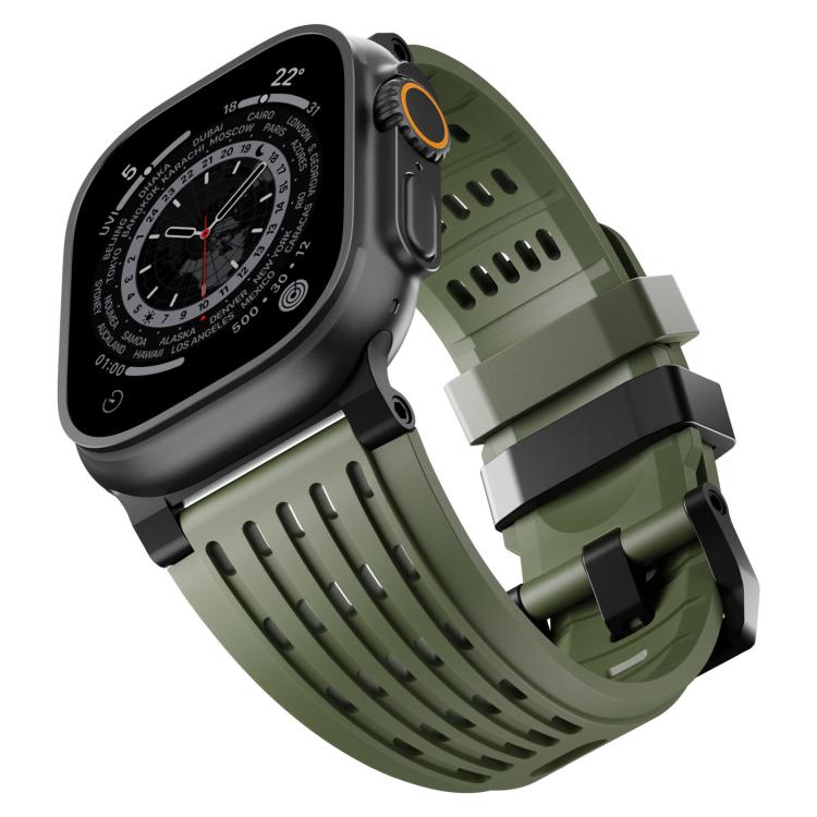 For Apple Watch 46mm / 49mm / 45mm / 44mm Double Ring Stainless Steel Pin Buckle Breathable Silicone Watch Band