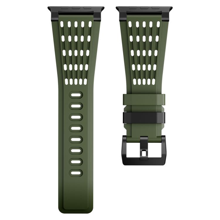 For Apple Watch 46mm / 49mm / 45mm / 44mm Double Ring Stainless Steel Pin Buckle Breathable Silicone Watch Band