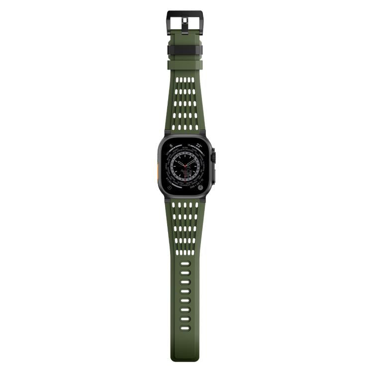 For Apple Watch 46mm / 49mm / 45mm / 44mm Double Ring Stainless Steel Pin Buckle Breathable Silicone Watch Band