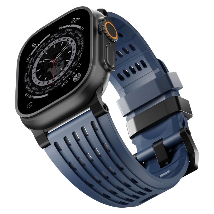 For Apple Watch 46mm / 49mm / 45mm / 44mm Double Ring Stainless Steel Pin Buckle Breathable Silicone Watch Band