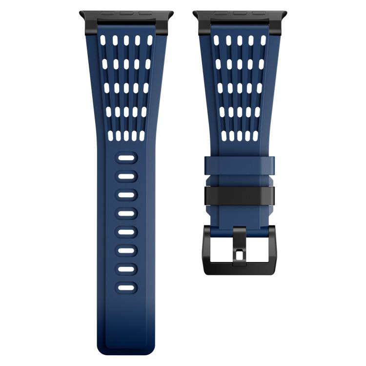 For Apple Watch 46mm / 49mm / 45mm / 44mm Double Ring Stainless Steel Pin Buckle Breathable Silicone Watch Band