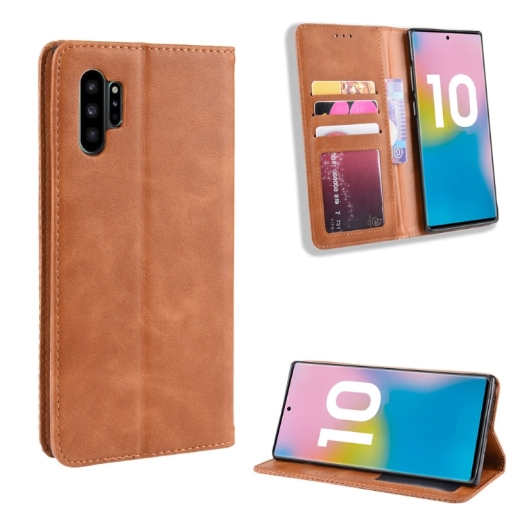 Magnetic Buckle Retro Crazy Horse Texture Horizontal Flip Leather Case for Galaxy Note10 Pro, with Holder & Card Slots & Photo Frame