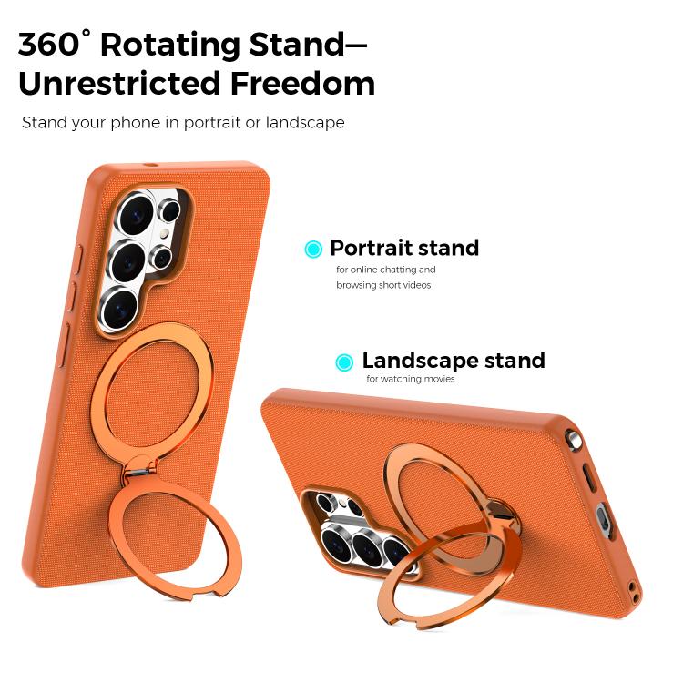 For Galaxy S26 Ultra 5G Tech Fabric 360 Rotation Holder Magnetic Phone Case