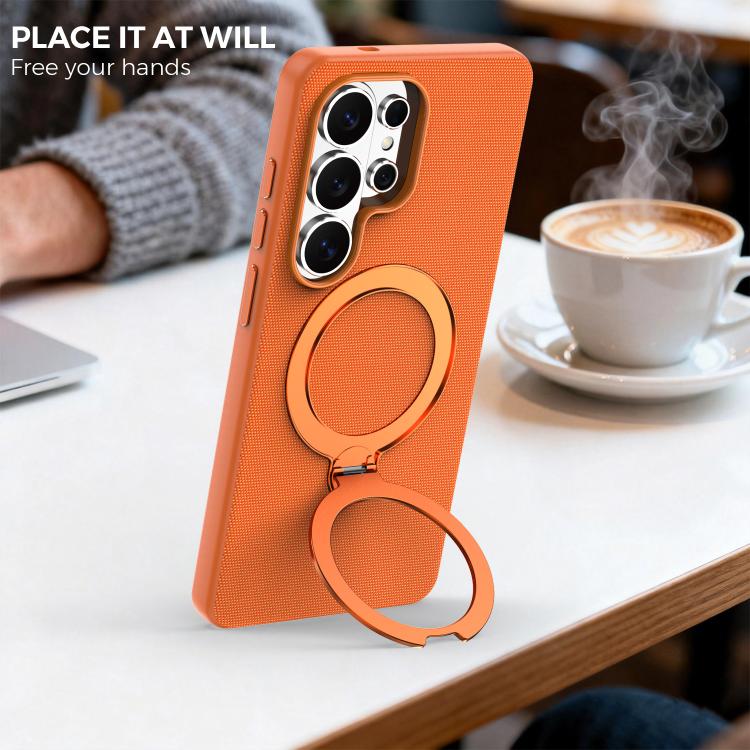 For Galaxy S26 Ultra 5G Tech Fabric 360 Rotation Holder Magnetic Phone Case