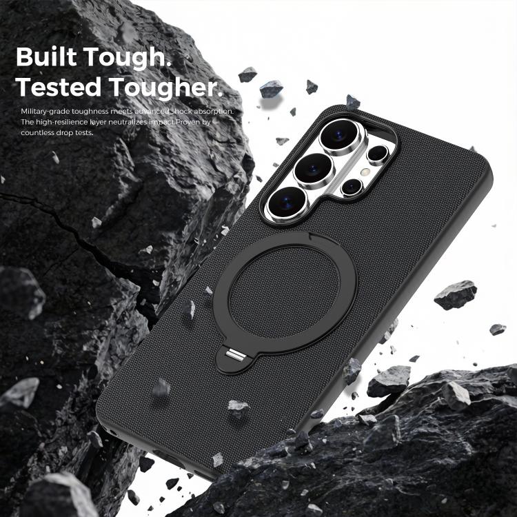 For Galaxy S26 Ultra 5G Tech Fabric 360 Rotation Holder Magnetic Phone Case