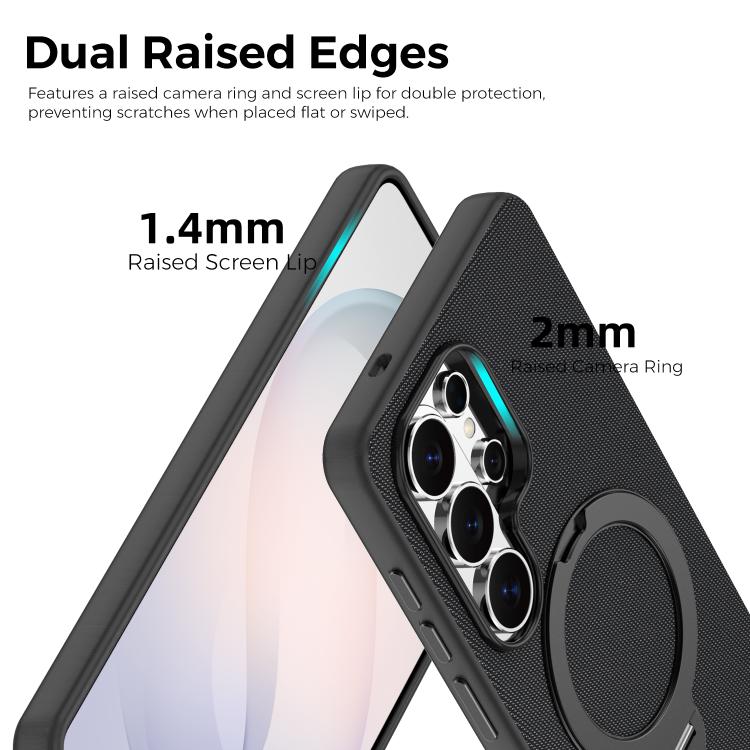 For Galaxy S26 Ultra 5G Tech Fabric 360 Rotation Holder Magnetic Phone Case