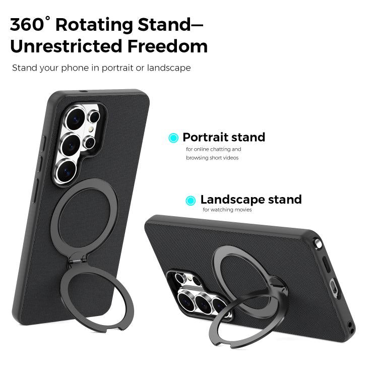 For Galaxy S26 Ultra 5G Tech Fabric 360 Rotation Holder Magnetic Phone Case