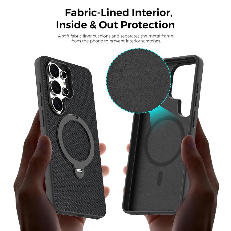 For Galaxy S26 Ultra 5G Tech Fabric 360 Rotation Holder Magnetic Phone Case
