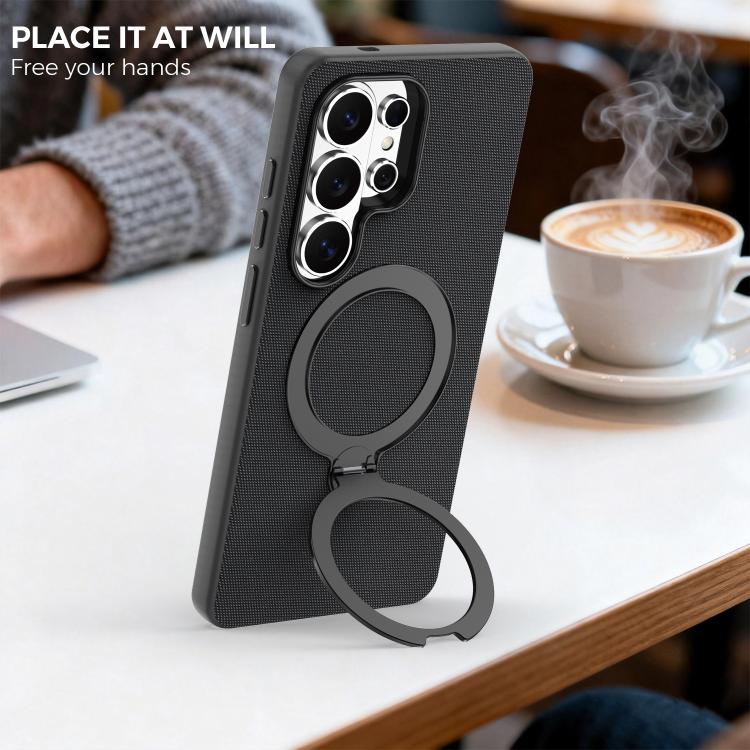 For Galaxy S26 Ultra 5G Tech Fabric 360 Rotation Holder Magnetic Phone Case