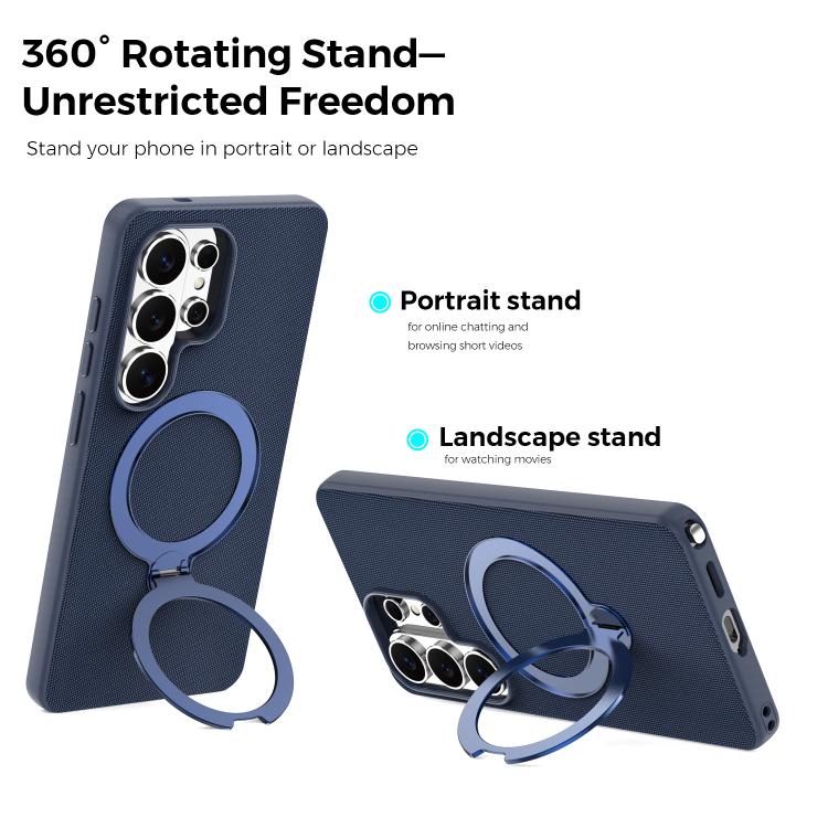 For Galaxy S26 Ultra 5G Tech Fabric 360 Rotation Holder Magnetic Phone Case
