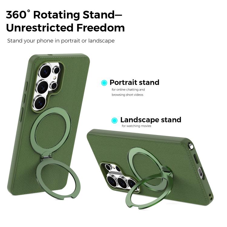 For Galaxy S26 Ultra 5G Tech Fabric 360 Rotation Holder Magnetic Phone Case