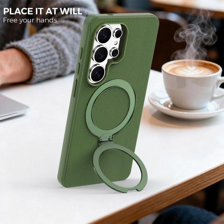 For Galaxy S26 Ultra 5G Tech Fabric 360 Rotation Holder Magnetic Phone Case