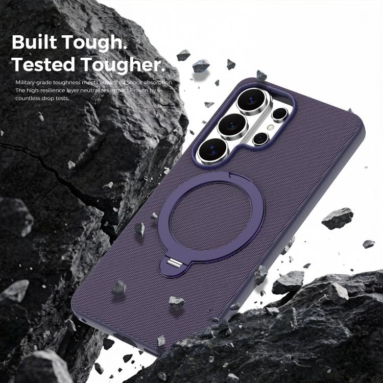 For Galaxy S26 Ultra 5G Tech Fabric 360 Rotation Holder Magnetic Phone Case