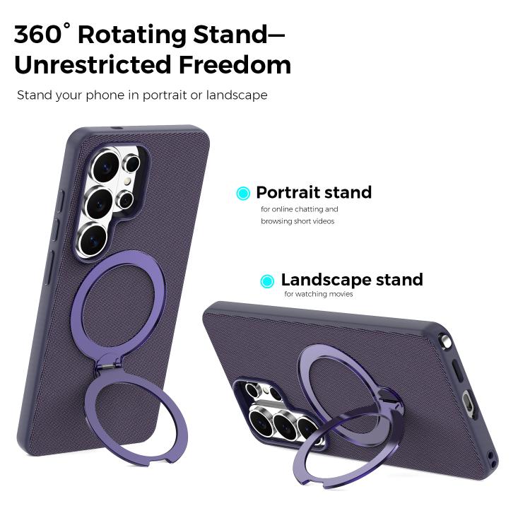 For Galaxy S26 Ultra 5G Tech Fabric 360 Rotation Holder Magnetic Phone Case