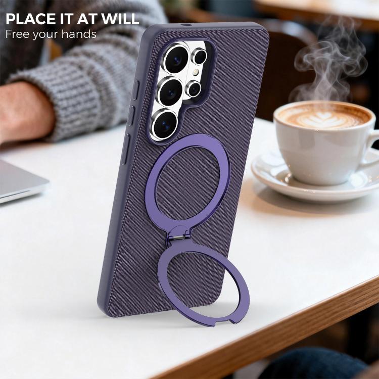 For Galaxy S26 Ultra 5G Tech Fabric 360 Rotation Holder Magnetic Phone Case