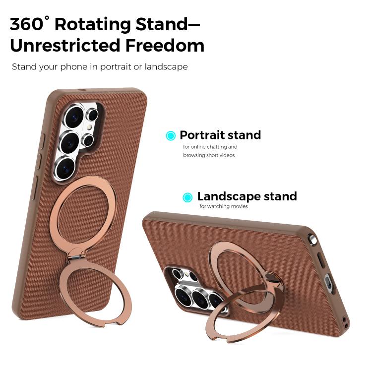 For Galaxy S26 Ultra 5G Tech Fabric 360 Rotation Holder Magnetic Phone Case