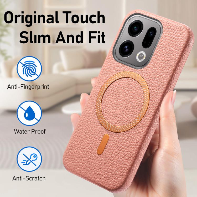 For OPPO Find X9 Litchi Texture Brushed MagSafe PU Back Cover Phone Case