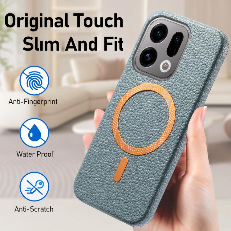 For OPPO Find X9 Litchi Texture Brushed MagSafe PU Back Cover Phone Case