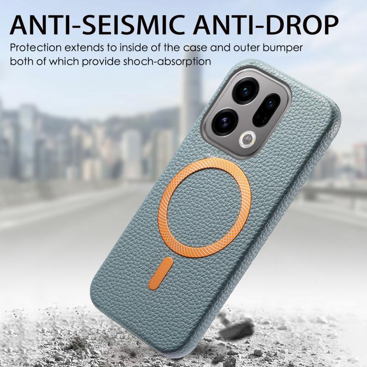 For OPPO Find X9 Litchi Texture Brushed MagSafe PU Back Cover Phone Case