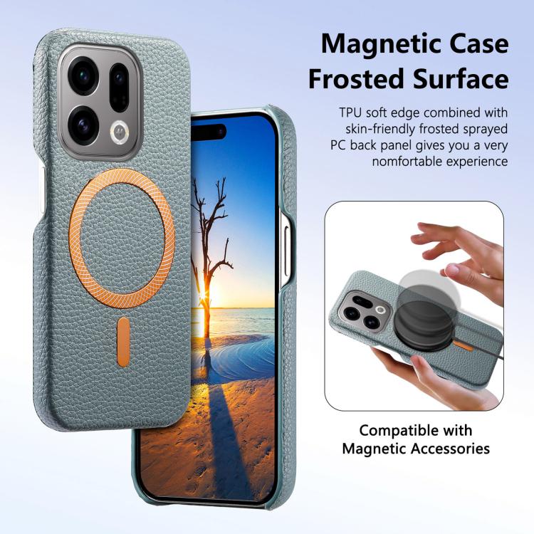 For OPPO Find X9 Litchi Texture Brushed MagSafe PU Back Cover Phone Case
