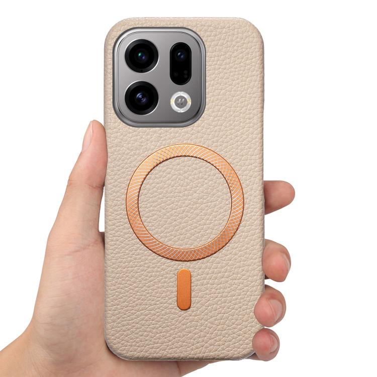 For OPPO Find X9 Litchi Texture Brushed MagSafe PU Back Cover Phone Case