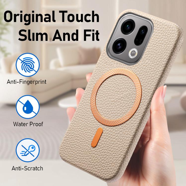 For OPPO Find X9 Litchi Texture Brushed MagSafe PU Back Cover Phone Case