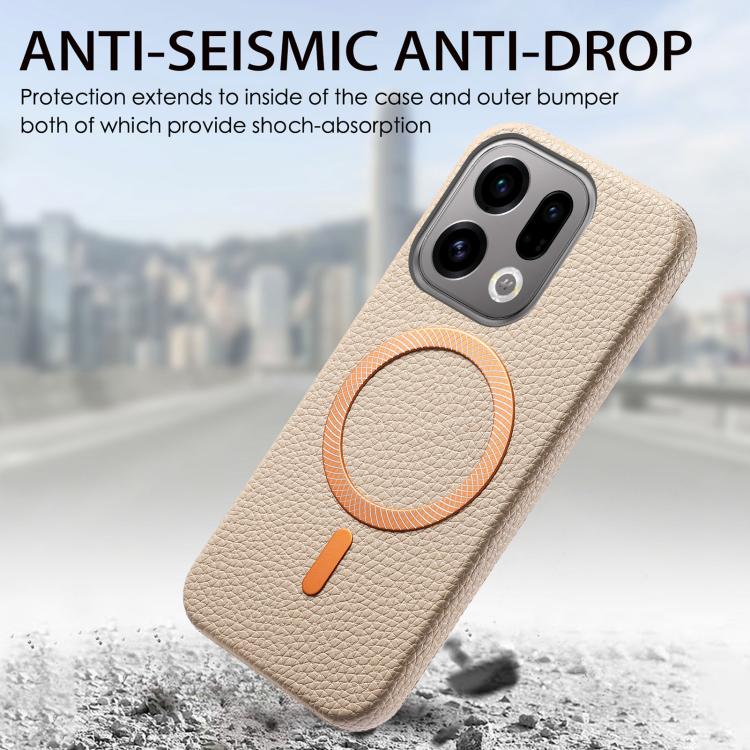 For OPPO Find X9 Litchi Texture Brushed MagSafe PU Back Cover Phone Case