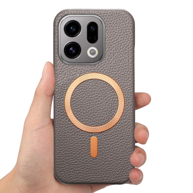 For OPPO Find X9 Litchi Texture Brushed MagSafe PU Back Cover Phone Case