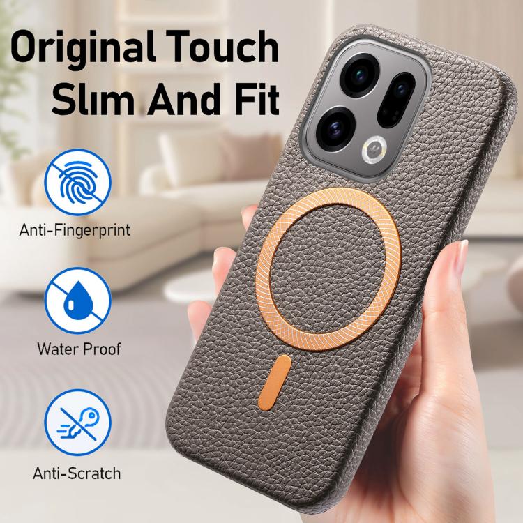 For OPPO Find X9 Litchi Texture Brushed MagSafe PU Back Cover Phone Case