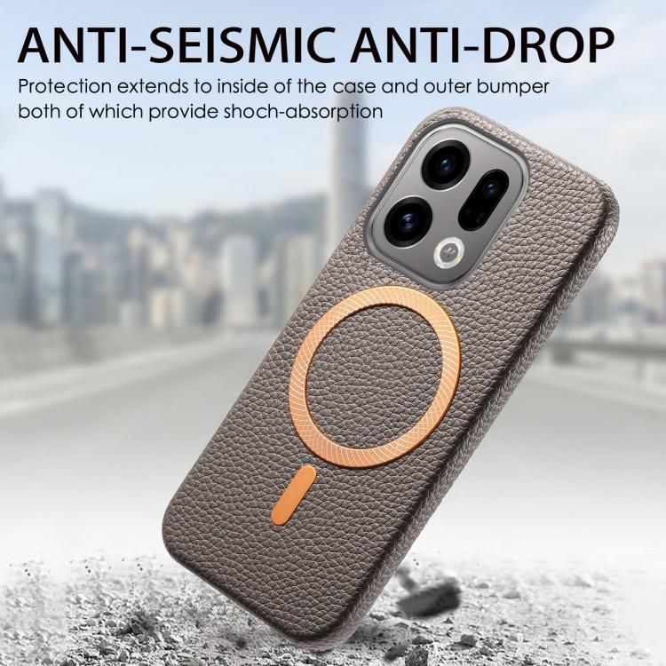 For OPPO Find X9 Litchi Texture Brushed MagSafe PU Back Cover Phone Case