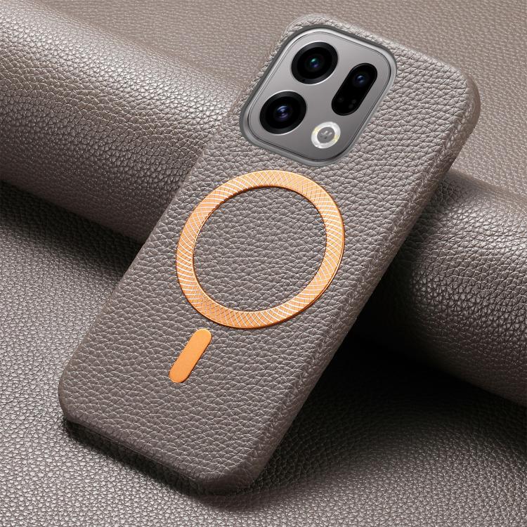 For OPPO Find X9 Litchi Texture Brushed MagSafe PU Back Cover Phone Case