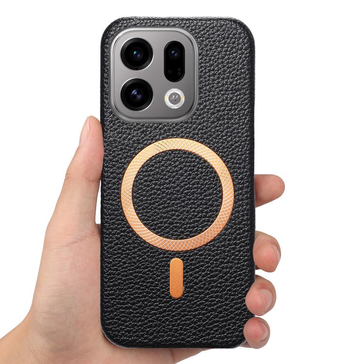 For OPPO Find X9 Litchi Texture Brushed MagSafe PU Back Cover Phone Case