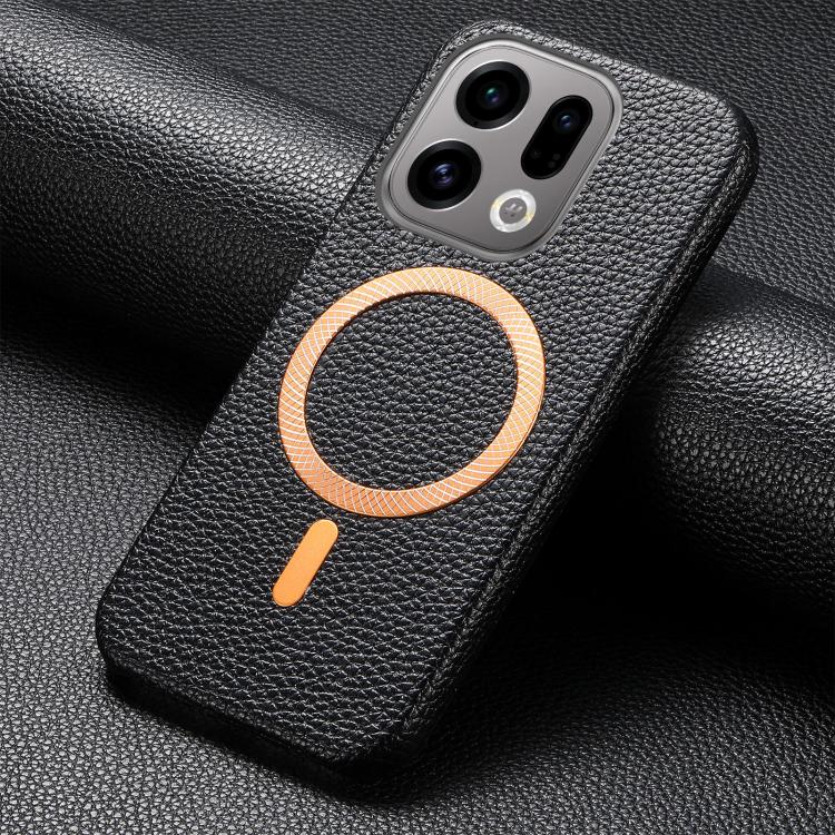 For OPPO Find X9 Litchi Texture Brushed MagSafe PU Back Cover Phone Case