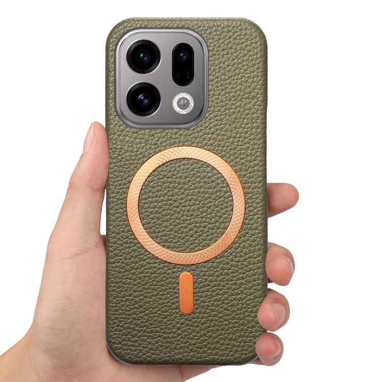 For OPPO Find X9 Litchi Texture Brushed MagSafe PU Back Cover Phone Case