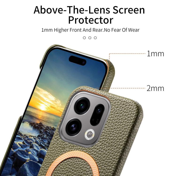 For OPPO Find X9 Litchi Texture Brushed MagSafe PU Back Cover Phone Case
